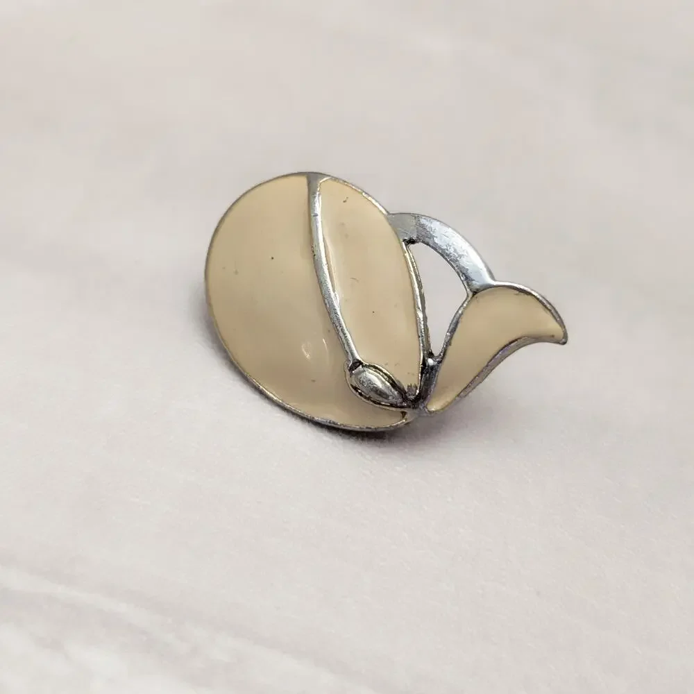 Vintage Clip On Earrings Large Cream Enamel & Silver Tone - Condition Issues